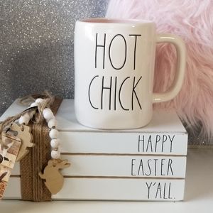 Rae Dunn Hot Chick Monogram Ceramic Coffee Mug New Pink Inside NWT